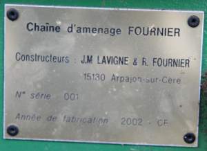 Plaque d'identification de la première chaîne d'amenage