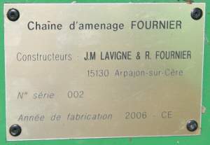 Plaque d'identification de la seconde chaîne d'amenage